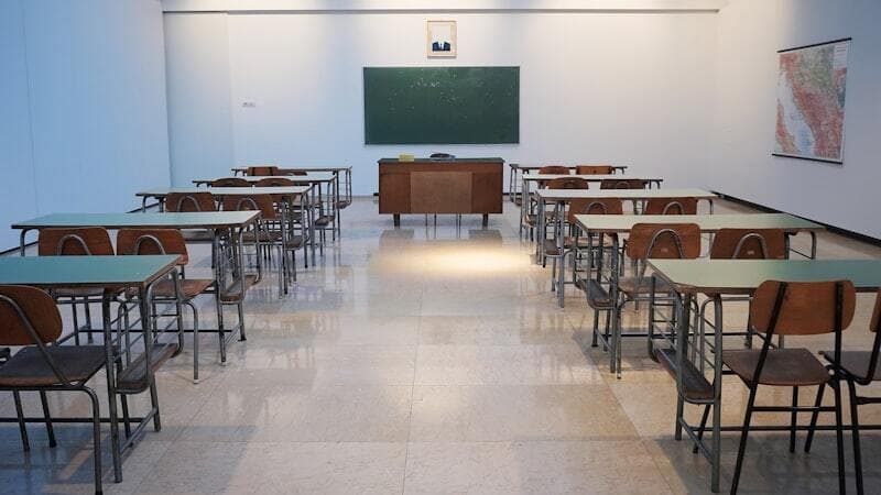 Empty classroom waiting for technology